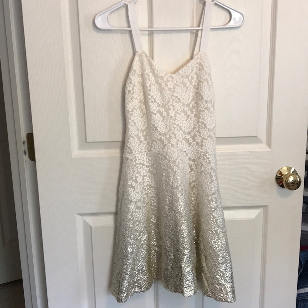 white and metallic ombre dress
